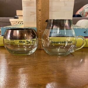 Dorothy Thorpe Roly Poly Creamer & Sugar Bowl Clear Glass Silver Band VTG MCM